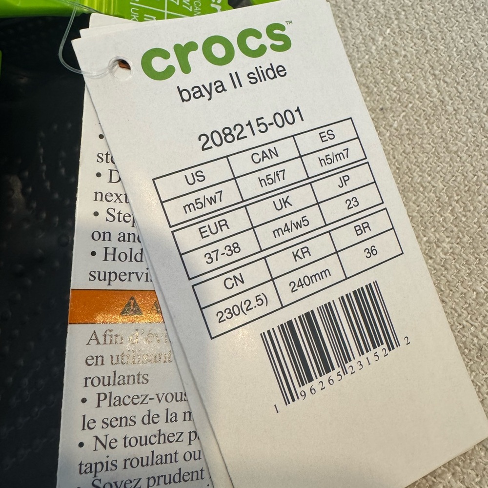 Crocs Baya II Slide, Black Noir, Sz M5/W7, NWT - Picture 8 of 10